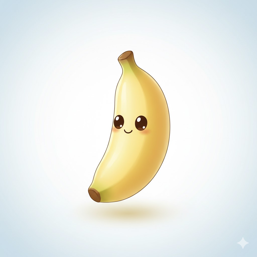 Tiny cute banana character with round eyes and kawaii expression