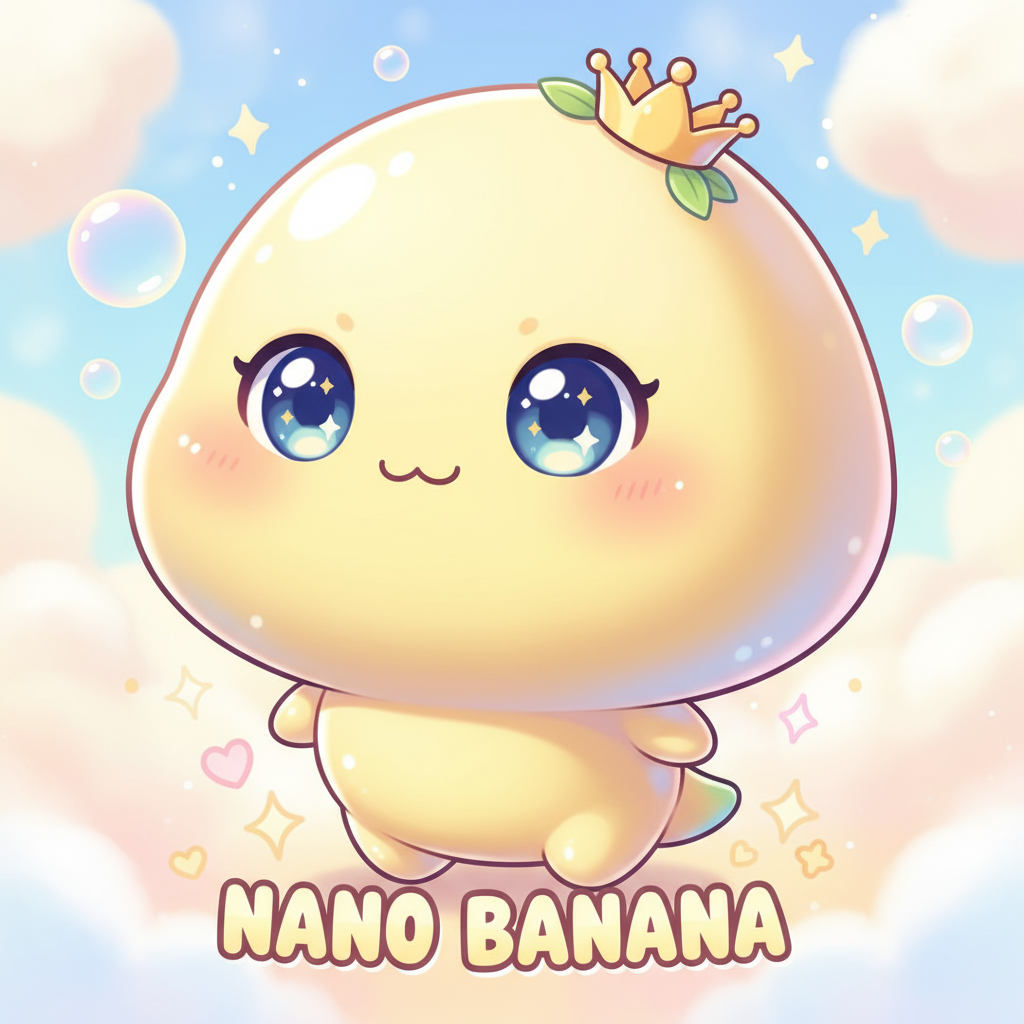 Super-deformed banana mascot with oversized head in chibi style